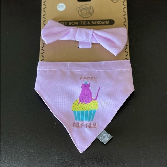 Winifred & Lily Happy Purr day cat bandanna and bow set  new feline fur kitty - Picture 14 of 14